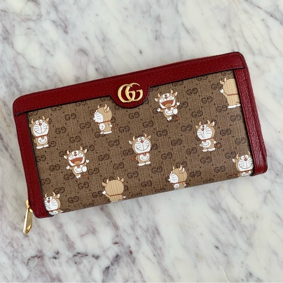 💫 Gucci x Doraemon Logo Monogram Mini GG Supreme Long Zip Around Wallet - Picture 2 of 12